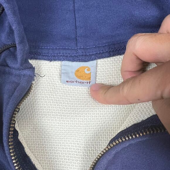 Carhartt Thermal Waffle Lined Hooded Zip Sweatshirt Dark Blue Mens - Picture 5 of 7